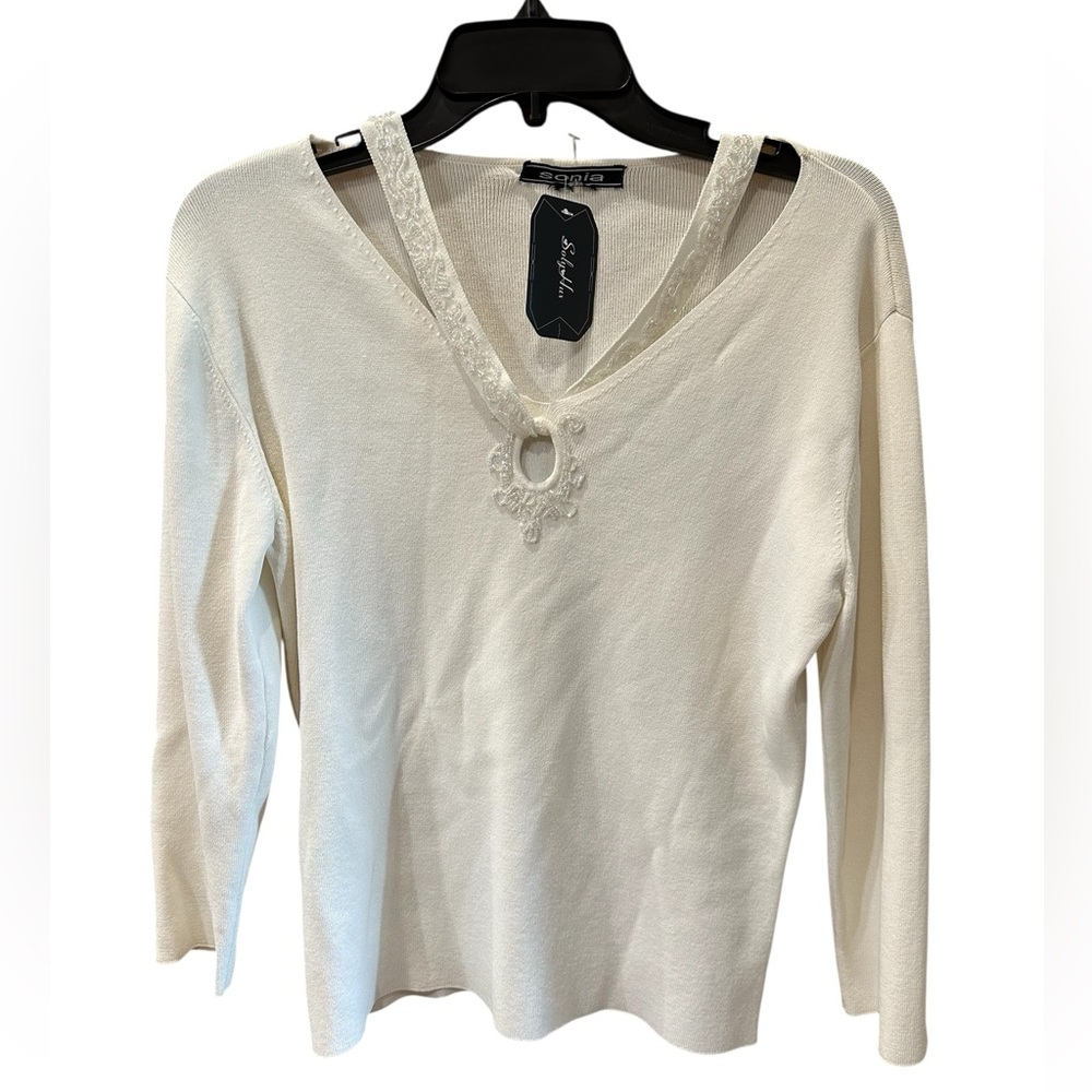 PRICED TO MOVE!! Sonia Ivory Long Sleeve Sweater with Beading